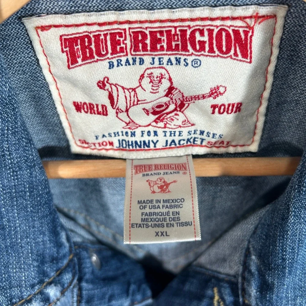 True Religion Johnny Denim Trucker Jacket Men's Size XXL Blue Wash Western